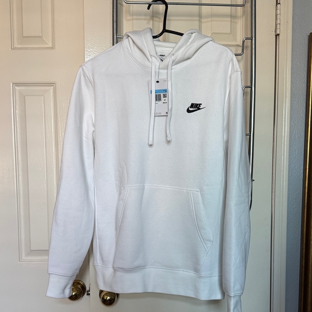 Nike Men's White Hoodie with Black Logo